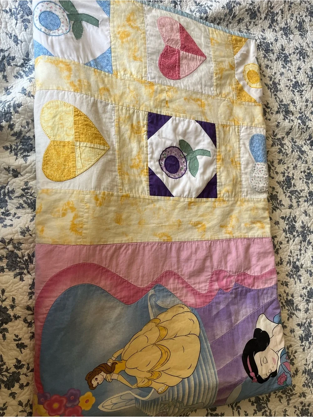 Handmade Cotton Quilt Floral Patchwork appliqué Disney princesses